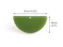 2 Olive Green Half Circle Charms, Cellulose Acetate, 37 x 18mm