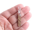 4 Real Wood and Resin Beads with Silver Foil Flakes, Long Bar Shape, Translucent Epoxy Resin, Brown Wood, 51.5 x 7.5mm