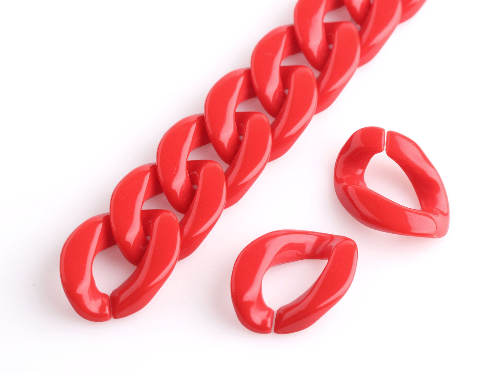 1ft Lipstick Red Acrylic Chain Links, 23mm, Opaque Colored, For Clutch