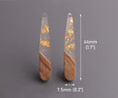 4 Wood and Resin Charms with Gold Foil Flecks, 44mm x 7.5mm Long Stick Earring Charm, Dual Design, Real Wood Teardrop Pendant, TD066-44-WDGF