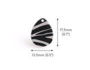 4 Small Teardrop Charms with Zebra Stripes, Black and Gray, Pip Beads, Cellulose Acetate, 17.5 x 13.5mm