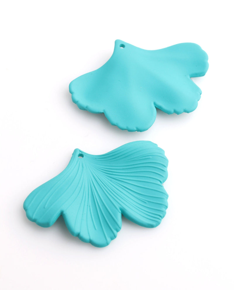 2 Turquoise Ginkgo Leaf Charms, 1.75" Inch, Matte Blue Turquoise, Natural Organic Shape Plants, Wavy Butterfly Wing Charms, FW054-45-TQ01