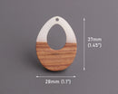 4 Large Teardrop Charms with Translucent White, Epoxy Resin and Real Wood Beads, Color Blocked, 37 x 28mm