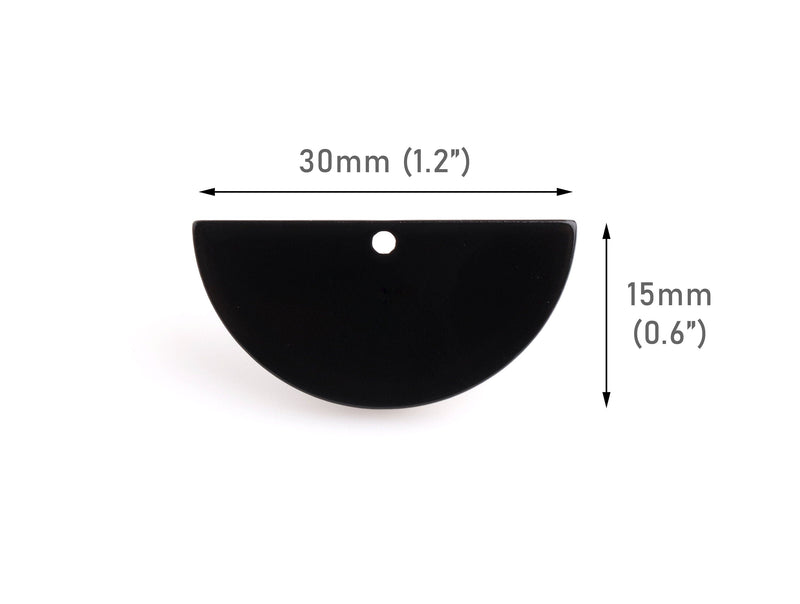 2 Black Half Circle Charms, Acrylic, 30 x 15mm