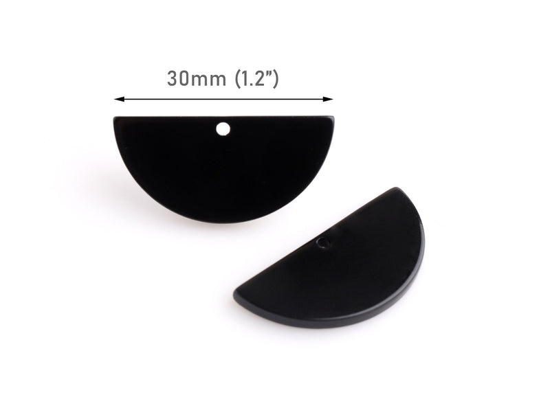 2 Black Half Circle Charms, Acrylic, 30 x 15mm