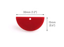 2 Maroon Red Half Circle Charms, 30 x 15mm, Oxblood Designer Charm, Half Moon Necklace, Acrylic Earring Blank, Jewelry Supply, HC016-30-RD02