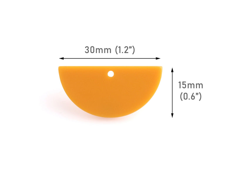 2 Small Half Moon Charms, Butterscotch Orange, Colored Acrylic, 30 x 15mm