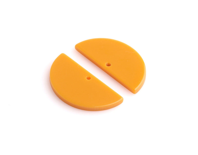 2 Small Half Moon Charms, Butterscotch Orange, Colored Acrylic, 30 x 15mm