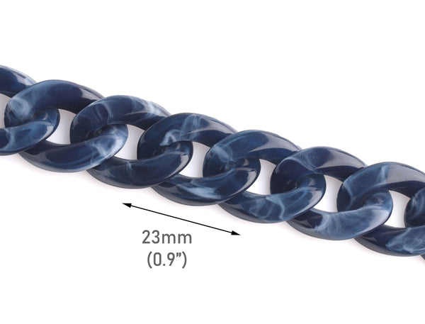 1ft Navy Blue Acrylic Chain Links, 23mm, Marble, For Men's Cuban Necklaces