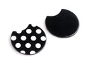 2 Half Circle Acrylic Blanks with Polka Dots, Black Acetate Charms, Crescent Moon Charms, Plastic Disc Earring Findings, HC009-37-BDOT