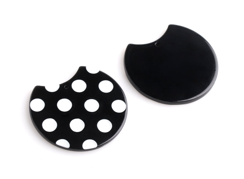 2 Half Circle Acrylic Blanks with Polka Dots, Black Acetate Charms, Crescent Moon Charms, Plastic Disc Earring Findings, HC009-37-BDOT