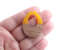 4 Mustard Yellow Resin and Wood Pendants, Teardrop Shape, 2mm Hole, Epoxy Resin and Real Wood Beads, 37 x 28mm