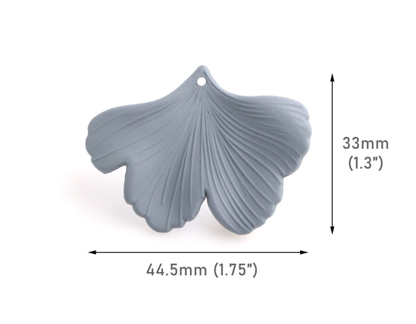 2 Light Gray Gingko Leaf Charms, 1.75" Inch, Matte Gray, Botanical Pendants, Mermaid Fish Tail Charms, Craft Jewelry Supply, FW053-45-GY08