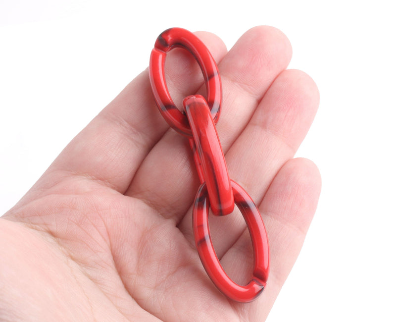 1ft Imperial Red Acrylic Chain Links, 35mm, Elongated Ovals, For Chunky Necklace