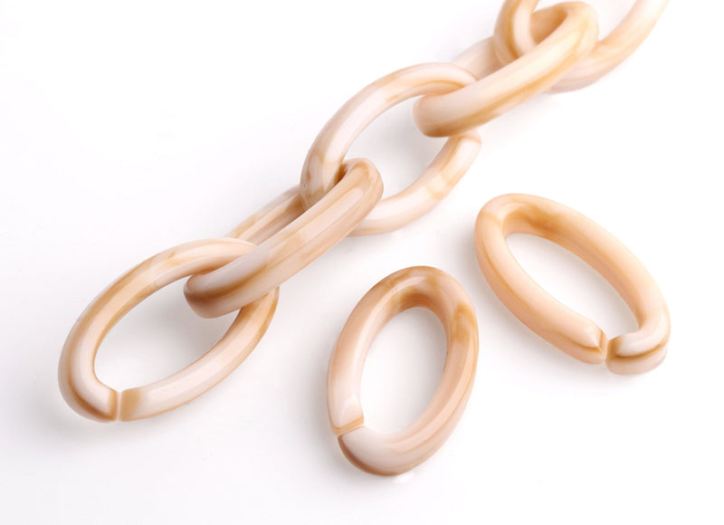 1ft Cafe Latte Acrylic Chain Links, 35mm, Light Brown and White Marble, Light Tortoise