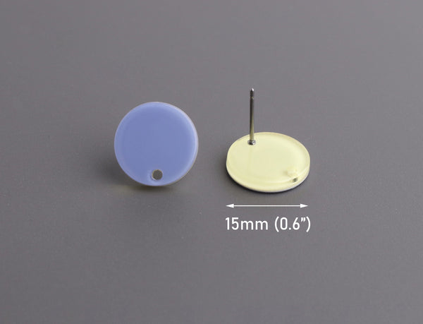 4 Periwinkle Blue Acetate Studs with Holes, 15mm, Flat Circle Studs, Acrylic Earring Blank Pieces, Jewelry Supply Components, EAR083-15-2YPL