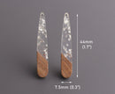 4 Wood and Resin Charms with Silver Foil Flake, 44mm x 7.5mm, Flat Stick Earring Charm, Tear Drop Pendant, Diagonal Angle Cut, TD069-44-WDSF