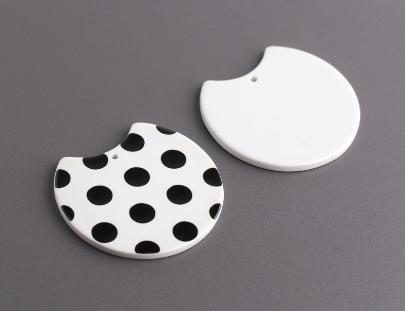 2 Acetate Half Circle Charms with Polka Dots, Acrylic Earring Pieces with Spots, Jewelry Supplies, Round Circle Blank Discs, HC011-37-WDOT