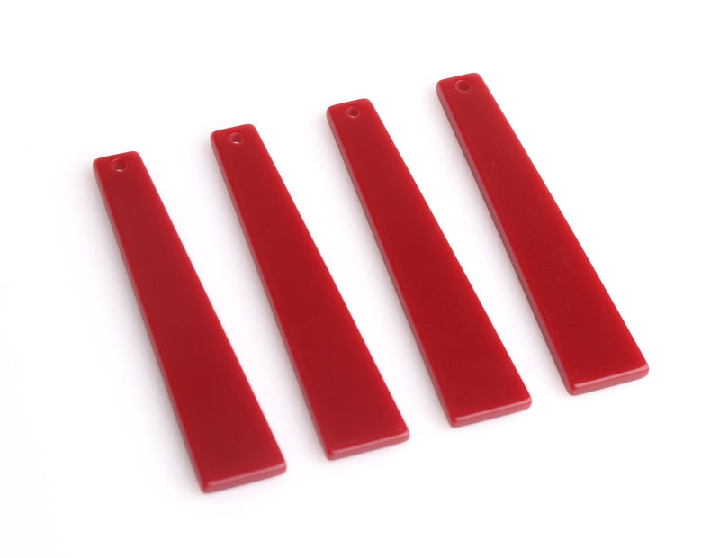 4 Maroon Red Obelisk Charms, Bar Shape, Acrylic, 55 x 12mm