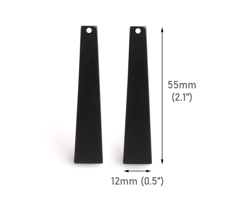 4 Black Obelisk Charms, Vertical Bar Shape, Acrylic, 55 x 12mm