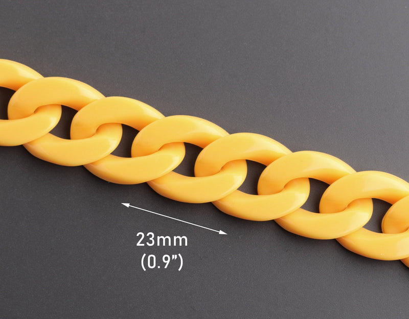 1ft Yellow Plastic Chain Links in Sunflower, 23mm, Opaque, For Bulky Bracelets