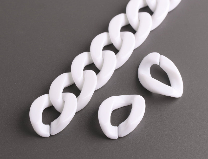 1ft Pure White Acrylic Chain Links, 24mm, Bulky Curb, For Decorative Purse Handles