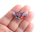 2 Half Moon Connectors with Two Holes, Rainbow Confetti Tortoise, Cellulose Acetate, 30 x 15mm