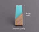 2 Aqua Blue Resin and Wood Charms, Trapezoid Shape, Epoxy Resin and Real Wood, 49 x 19.25mm