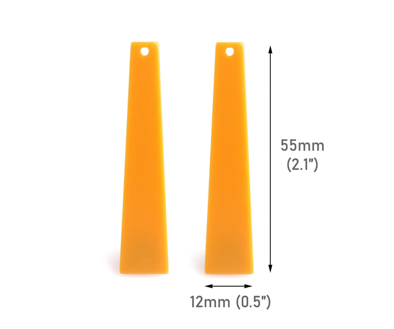 4 Butterscotch Orange Obelisk Charms, Bar Shape, Acrylic, 55 x 12mm