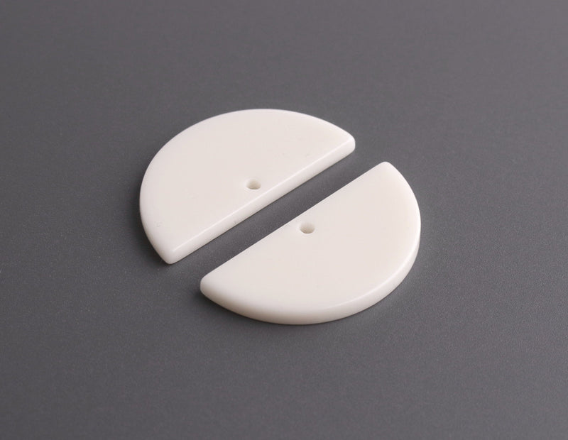 2 Small Half Moon Charms, Ivory and Bone White, Acrylic, 30 x 15mm