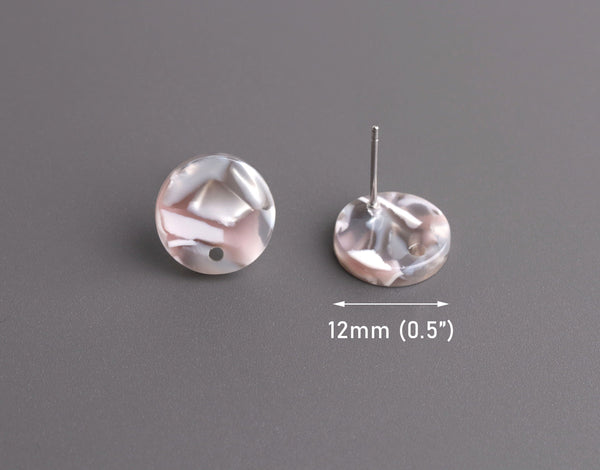 4 Light Gray Tortoise Shell Studs with Hole, 12mm EAR085-12-GY01