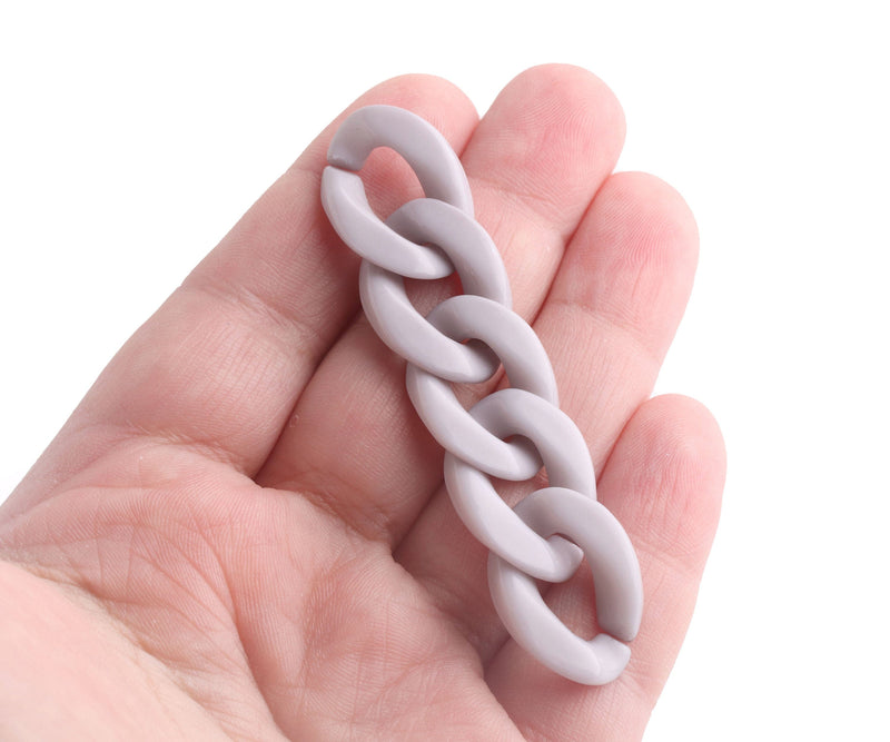 1ft Dove Gray Acrylic Chain Links, 23mm, Flat Curb Chain, For Cuban Necklaces