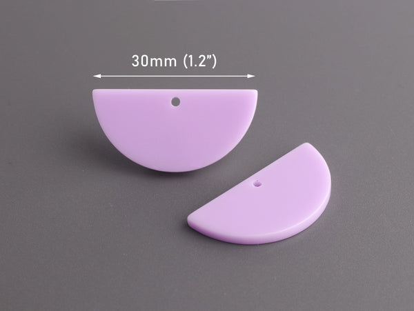 2 Pastel Purple Half-Circle Charms, Acrylic, 30 x 15mm