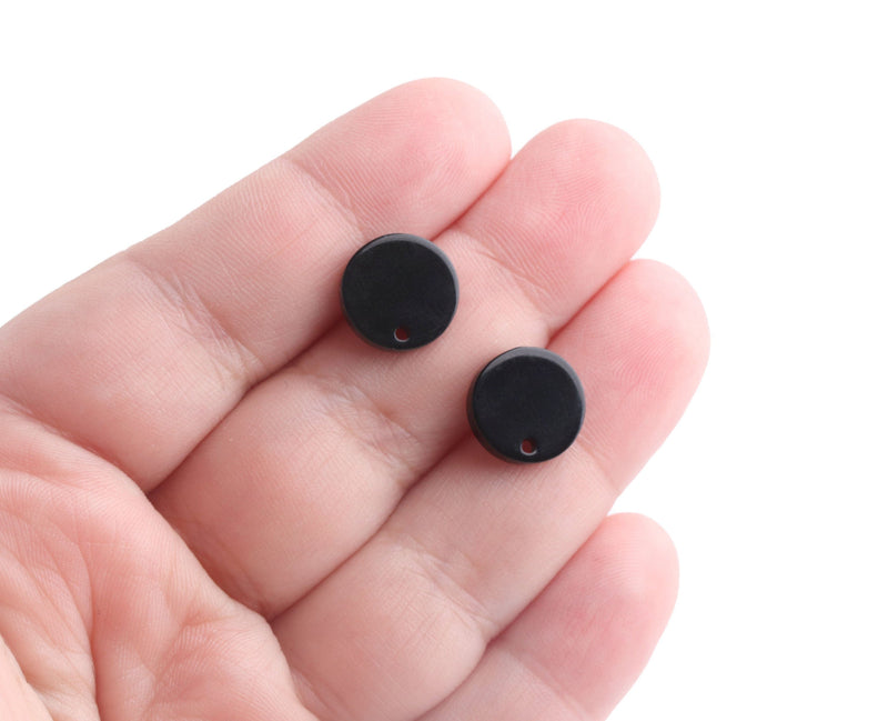 4 Black Stud Earring Parts 12mm, Small Black Acrylic Earring Blank, Resin Earring Findings Supply, Simple Ear Stud with Hole, EAR079-12-BK04