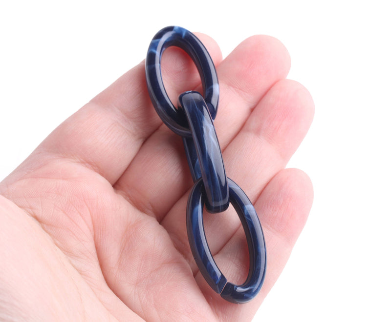 1ft Navy Blue Acrylic Chain Links, 35mm, Marble, For Glasses Lanyards