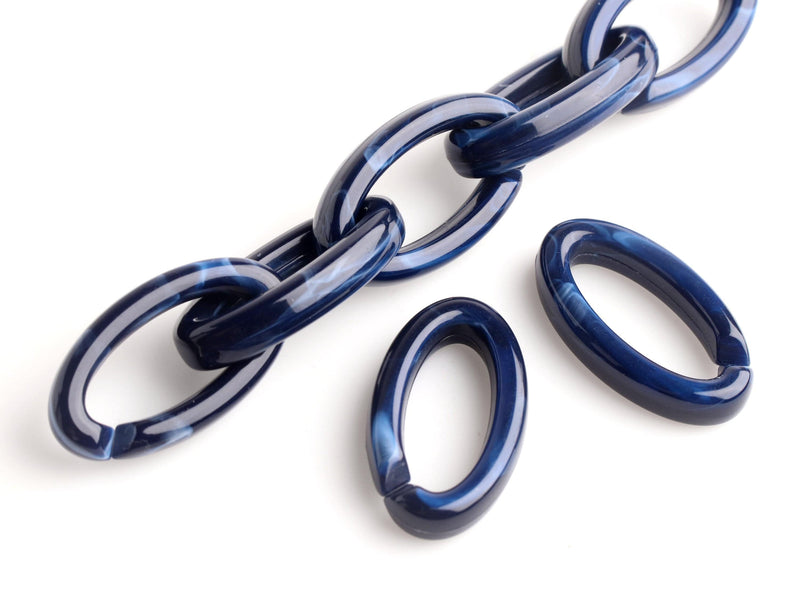 1ft Navy Blue Acrylic Chain Links, 35mm, Marble, For Glasses Lanyards