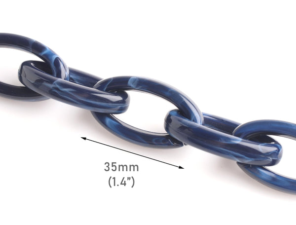 1ft Navy Blue Acrylic Chain Links, 35mm, Marble, For Glasses Lanyards
