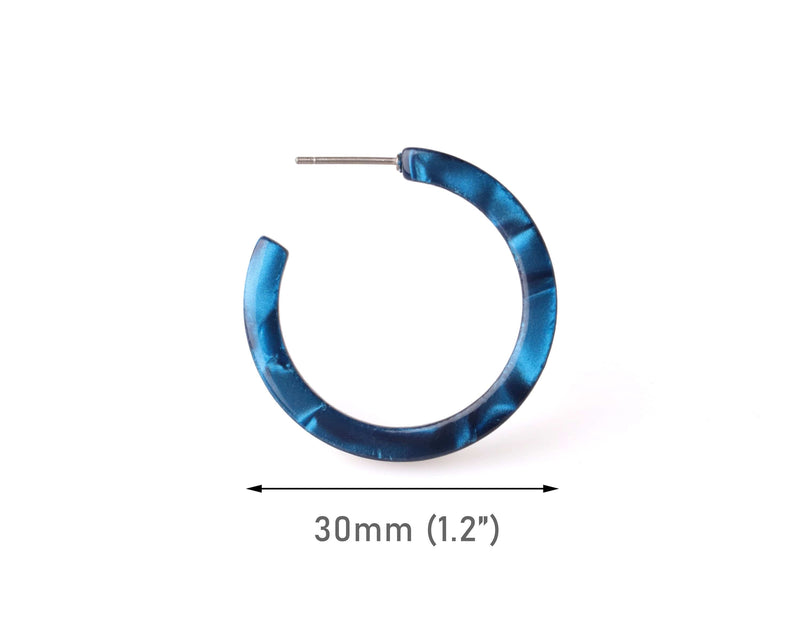 Electric Blue Hoop Earring Supplies, 1 Pair, Blue Acetate Hoops, Acrylic Earrings, Flat Thin Hoops, Jewelry Making Findings, EAR086-30-U22