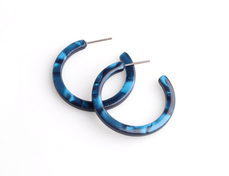 Electric Blue Hoop Earring Supplies, 1 Pair, Blue Acetate Hoops, Acrylic Earrings, Flat Thin Hoops, Jewelry Making Findings, EAR086-30-U22 No