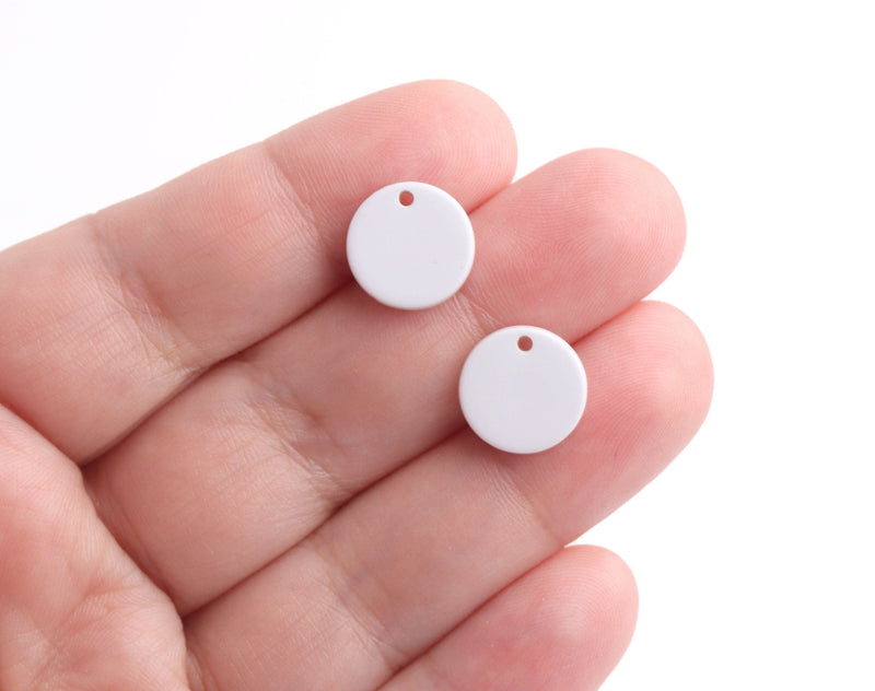 4 Pure White Acetate Charms, 12mm, Plain White Bead, Flat Round Circle, Tiny Round Disc, Acrylic Earring Blank, Jewelry Supply, CN286-12-W15