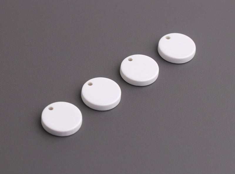 4 Pure White Acetate Charms, 12mm, Plain White Bead, Flat Round Circle, Tiny Round Disc, Acrylic Earring Blank, Jewelry Supply, CN286-12-W15