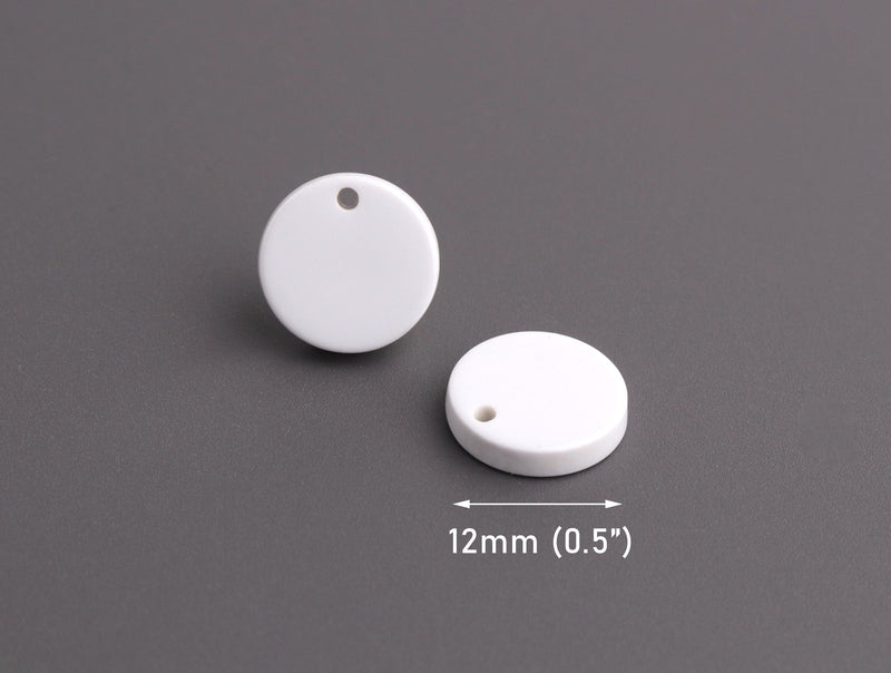 4 Pure White Acetate Charms, 12mm, Plain White Bead, Flat Round Circle, Tiny Round Disc, Acrylic Earring Blank, Jewelry Supply, CN286-12-W15