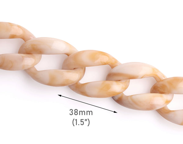 7" Light Tortoise Shell Chain, 38mm, Extra Large, White, Brown and Beige Marble