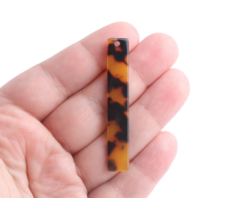 4 Long Bar Charms, Tortoise Shell, Cellulose Acetate, 53 x 8.5mm