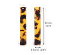 4 Long Bar Charms, Tortoise Shell, Cellulose Acetate, 53 x 8.5mm