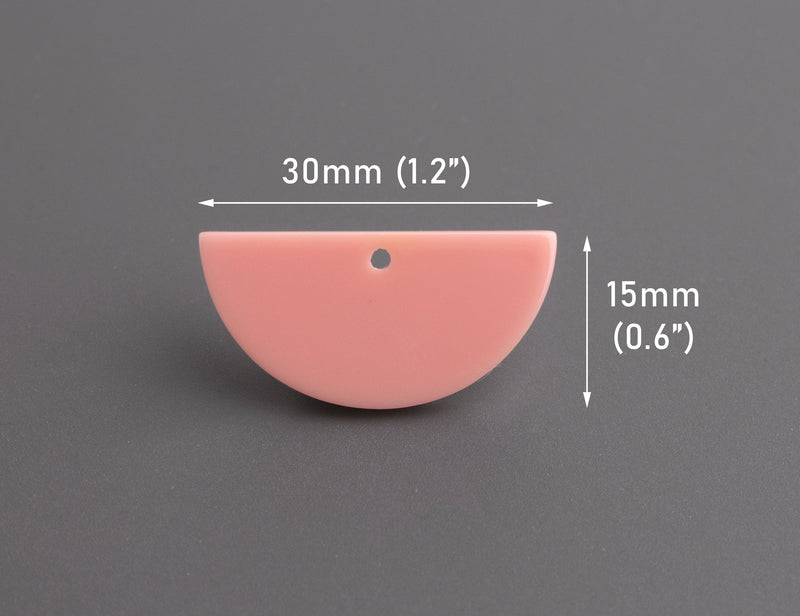 2 Peach Half Circle Charms, Acrylic, 30 x 15mm