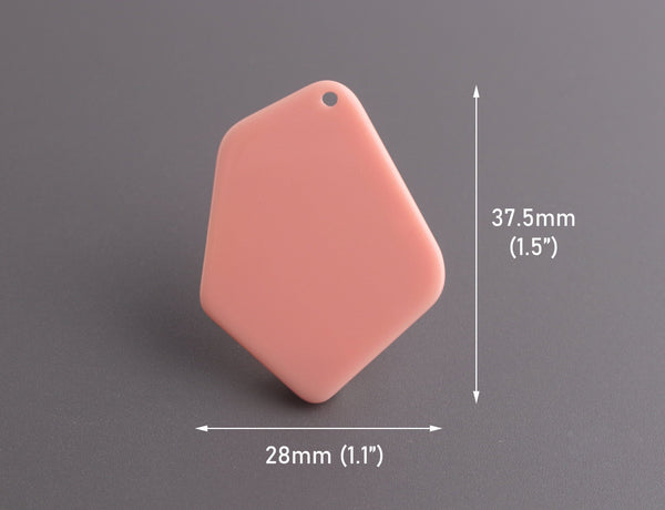 2 Geometric Pendants in Peach, Coral Pink Earring Blanks, Acrylic, 37.5 x 28mm