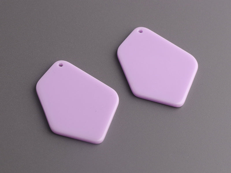 2 Geometric Pendants in Pastel Purple, Diamond Shape Blanks, Acrylic, 37.5 x 28mm