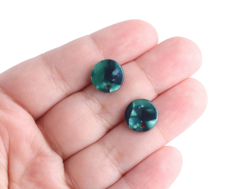 4 Green Tortoise Shell Studs with Hole, Earring Making Pieces, 12mm