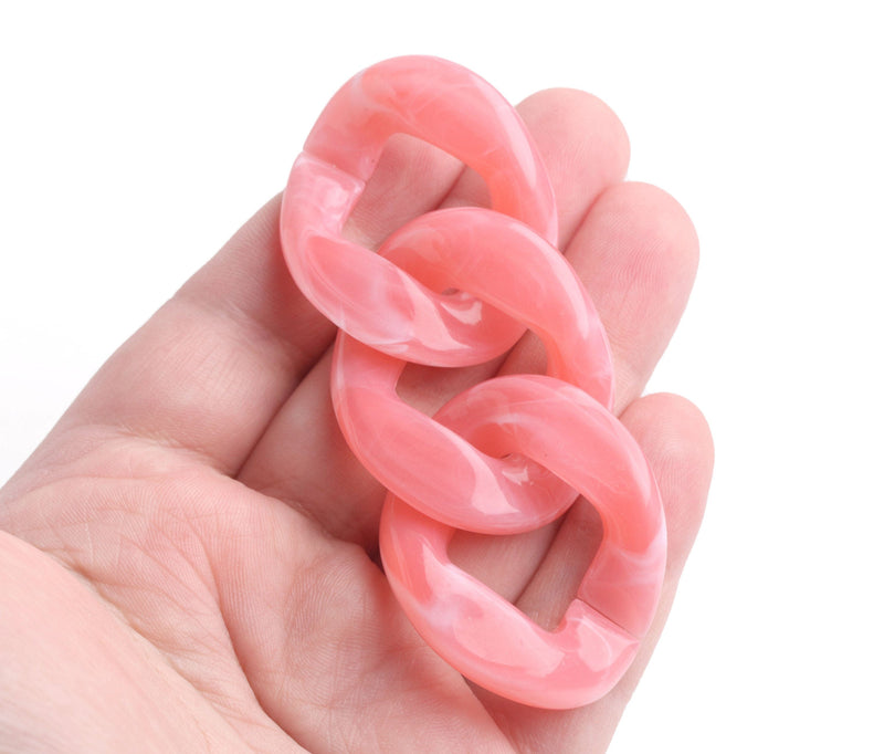 9" Watermelon Pink Acrylic Chain Links, 38mm, Extra Large, Flat Cuban Link Chain